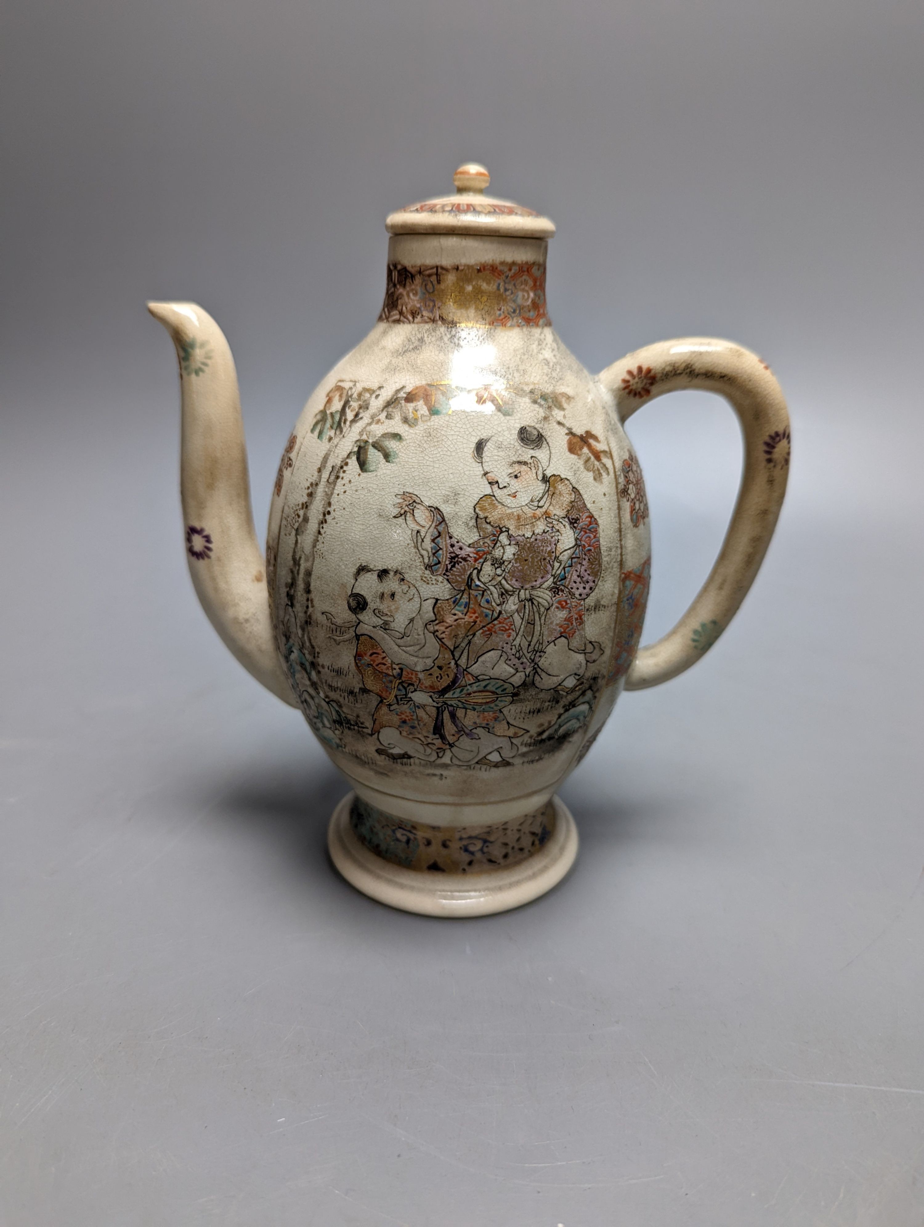 Two Japanese Meiji Satsuma wine pots 16cm